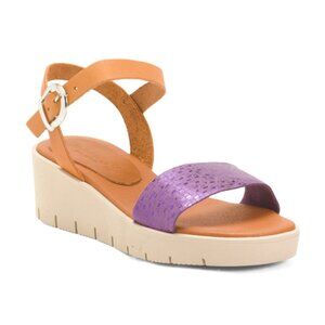 HELENE ROUGE Made In Spain Leather Comfort Sandals With Metallic Floral Band